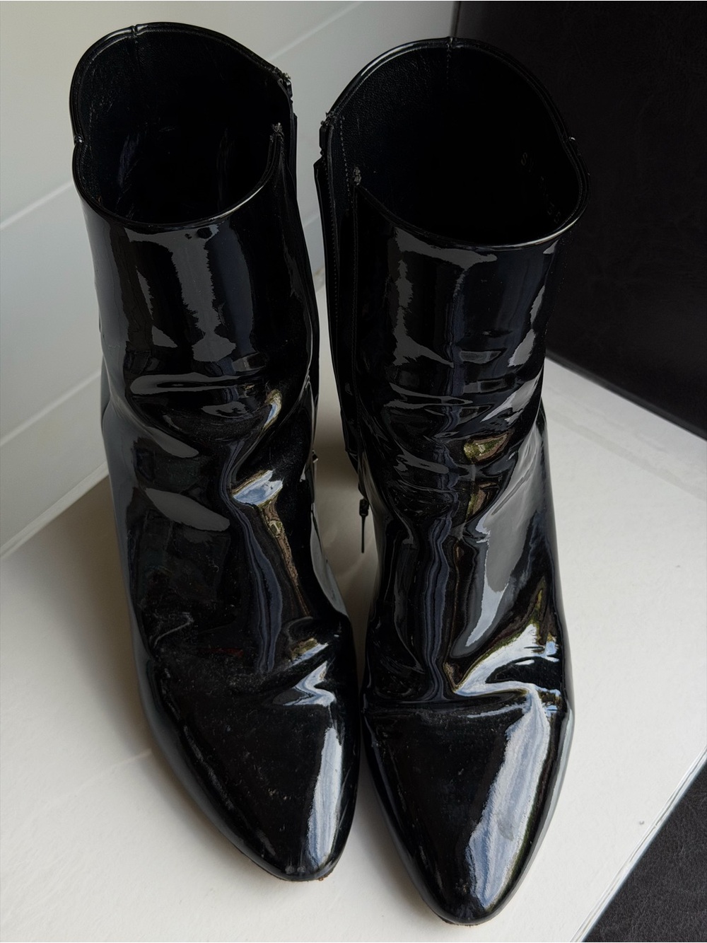 Yves Saint Laurent Glossy Black Pointed-Toe Ankle Booties